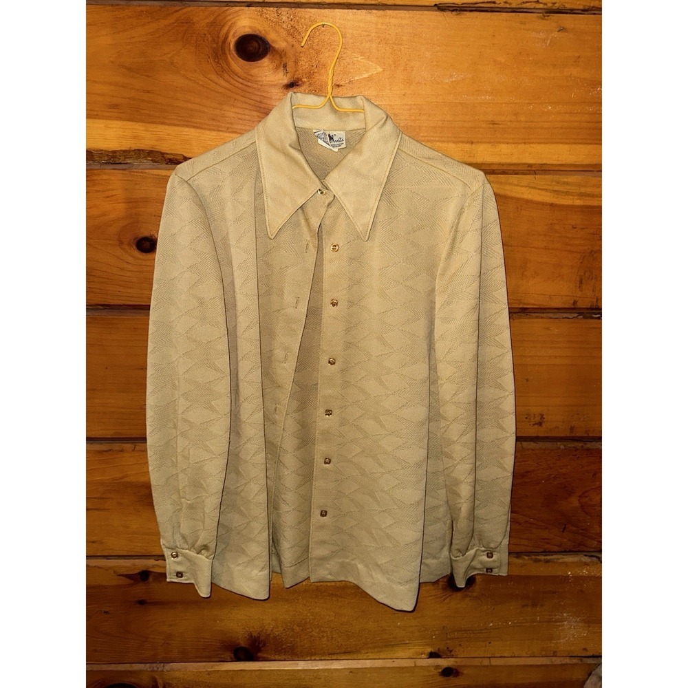 Vintage 1970s Bodin Knits Beige Long Sleeve Button Up Blouse - Size 12